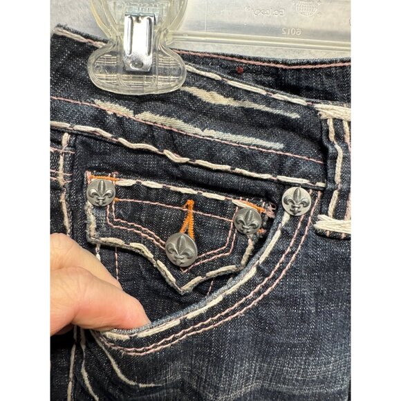 Laguna Beach Jean Co. Fleur De Lis Button Distressed Dark Wash Denim Jeans 27 - Picture 4 of 14